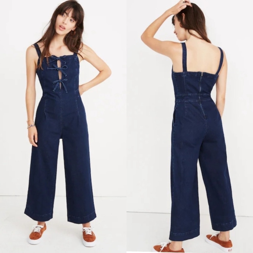 Madewell Dark Blue Lace-Up Denim Jumpsuit